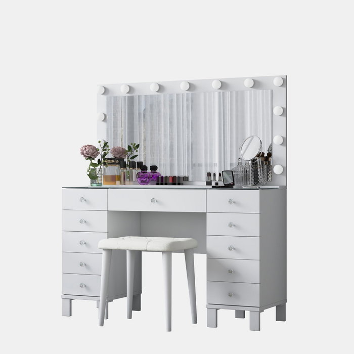 Hanah Home Mesa de Maquillaje BJ163 - 4002 con 13 Focos y Puff Blanco Hanah Home Mesa de Maquillaje BJ163 - 4002 con 13 Focos y Puff Blanco